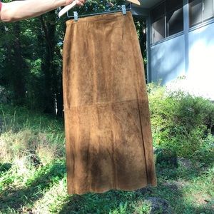 Vintage Genuine Suede Maxi Skirt w Back Slit